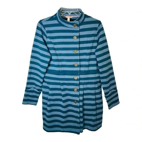 Matilda Jane Blue Stripe Fall Breeze Jacket Mod Button Up Women Size Medium - Picture 4 of 12